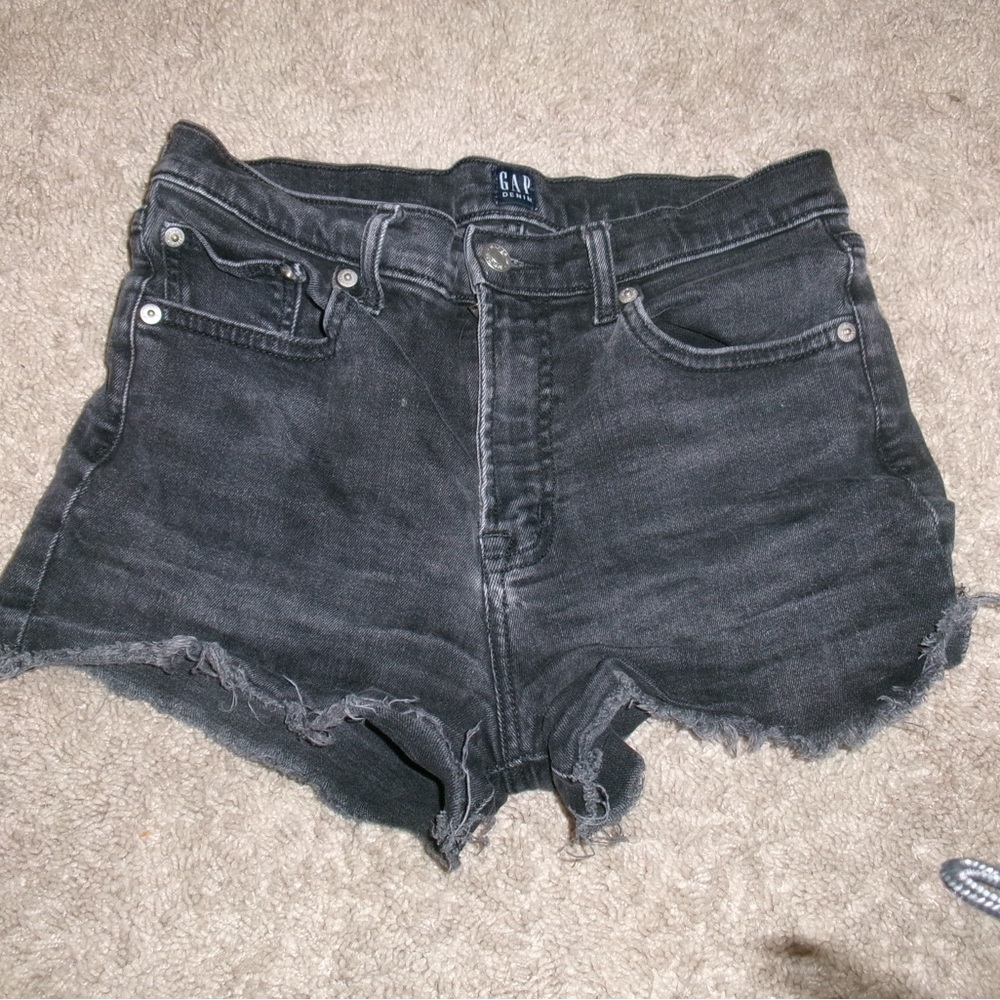GAP Black Jean Shorts High-Waisted Distressed